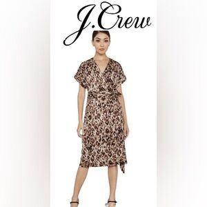 J. Crew Autumn Cheetah Leopard Safari Print Satin Crepe Wrap Dress Size M
